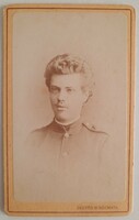 Antique business card (cdv) photo, portrait of a young soldier doctor and cosmata studio in Pest, 1860s