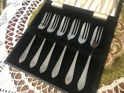 Old, silver-plated, sheffield, marked, set of 6 dessert forks, in box