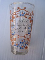 Commemorative glass Hungarian 1930 enamel painted, gilded glass