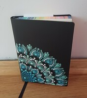 New! Diary notebook with turquoise white mandala decoration, hand painted size A6