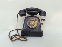 Antik telefon asztali kurblis tárcsás telefon 1930-as évek sérült 7796