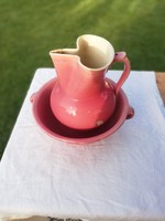 Zsolnay pink porcelain jug and bowl with handle