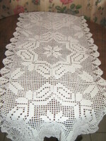 Beautiful special white hand-crocheted floral antique lace tablecloth set