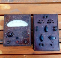 Rare unique antique wooden box instruments..Voltage and current meter and a decade resistor.