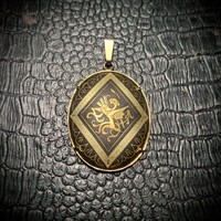 24K Gold Plated Damascene Pendant, Vintage Damascene Necklace Pendant, Toledo Spanish Jewelry