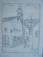Irén Regdon (circa 1945-1990): street in Nauplion - paper, pencil, 23 x 17 cm, marked lower right