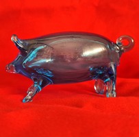 Czech blue glass pig, pig figure, statue. Rarity!