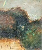 Csáki Róbert (1964-): Kis szivárvány (aukción szerepelt, kortárs festmény kerettel)