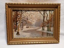 Imre Egyed 1976 painting of a snowy forest interior