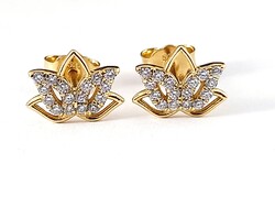 14K gold lotus flower stone earrings