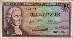 10 Krónur 21 June 1957. Iceland 6-digit serial number