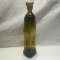 Blown glass bottle with applied neck, body pressed on four sides