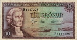 10 Krónur 21 June 1957 7-digit serial number