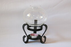Wrought iron candle holder with glass cover