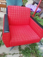 Retro fotelek 2 db piros fekete bőr díszítés
