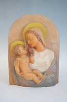 Gondos József kerámia relief - Szűzanya a gyermekkel