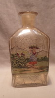 Antique Hand-Painted Iridescent Glass Bottle / Decanter (Harvest Scene, Crackled Glass)