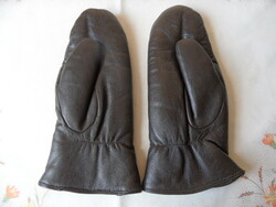 Brown leather lined one-finger gloves