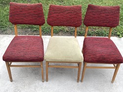 3 retro dining chairs with red and black original upholstery