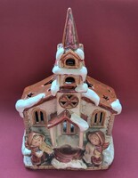 Karácsonyi porcelán különleges festésű mécsestartó templom házikó ház dekoráció mécses falu kellék