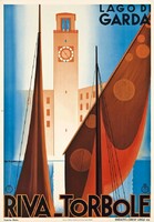 Lake Garda riva torbole, art deco vintage Italian travel advertising poster, modern reprint print, sailboat