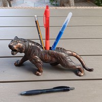 Art deco retro tiger detachable pen holder ceuza etc. Table decoration statue bronze.