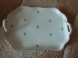 Herend porcelain green floral zve patterned tray with handles