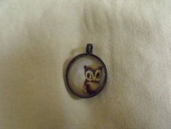 Antique pendant with an owl picture in a copper socket