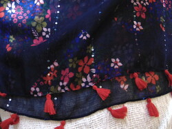Large dark blue scarf with small flowers