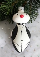 Régi üveg karácsonyfa dísz pingvin 10.5cm