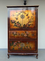 Antik kínai bútor festett növény madár motívum nagy arany lakk 6 ajtós szekrény 604 7799