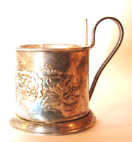 Silver-plated cup holder with glass insert