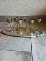 Antique alpaca tray with 6 stemmed glasses