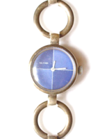 Art deco silver women's watch with a blue dial in working order