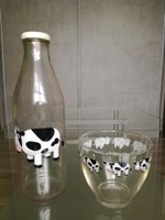 Retro tejes üveg / üveg tálkával