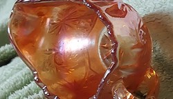 Art Nouveau Fenton carnival milk pouring jug in iridescent golden amber color