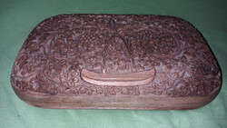 Antique beautiful folk artist wooden richly carved jewelry holder oval gift box - 19x12x6 cm as shown in pictures