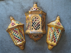 Openwork patterned ceramic wall lampshades/candle holders in a set