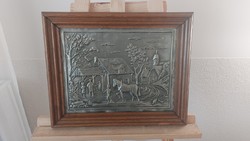 (K) marked pewter relief wall picture with 42x34 cm frame