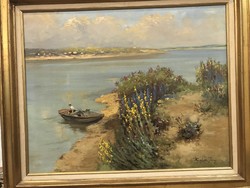 Jenő Kárpáthy (1870-1950): Riverside with Swaying Flowers