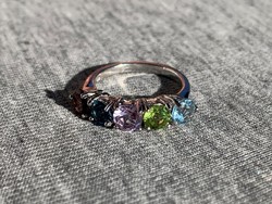 Női ezüst gyűrű színes kövekkel