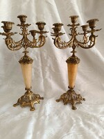 Pair of antique copper-onyx candle holders