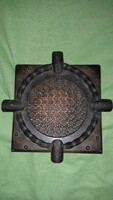Antique beautiful wood + wrought iron craftsman ornament ashtray - 16 x 16 x 4 cm as shown in pictures