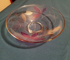 Etched glass centerpiece, offering, 24 cm in diameter