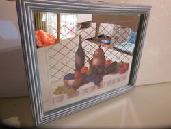 Picture - mirrored - 29 x 24 cm - wooden frame - beautiful - kitchen - dining room decoration - flawless