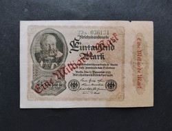 Németország 1000 Márka 1922, F+, "Egymilliárd Márka" felülbélyegzés