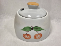 Fasold & stauch German porcelain sugar bowl with painted fruit patterns. Made around the middle of the 20th century