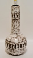 Hódmezővásárhely ceramic vase with dark brown, gray glaze and line design (2752)