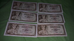 Old Yugoslavia 10 dinar paper money 2 x 1968 - 3 x 1978 - 1 x 1981 - 6 pieces together as shown in the pictures