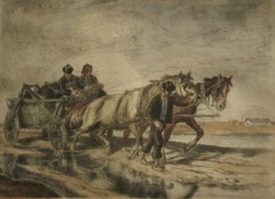 Udvary Pál (1900-1987) : Lovasszekér
